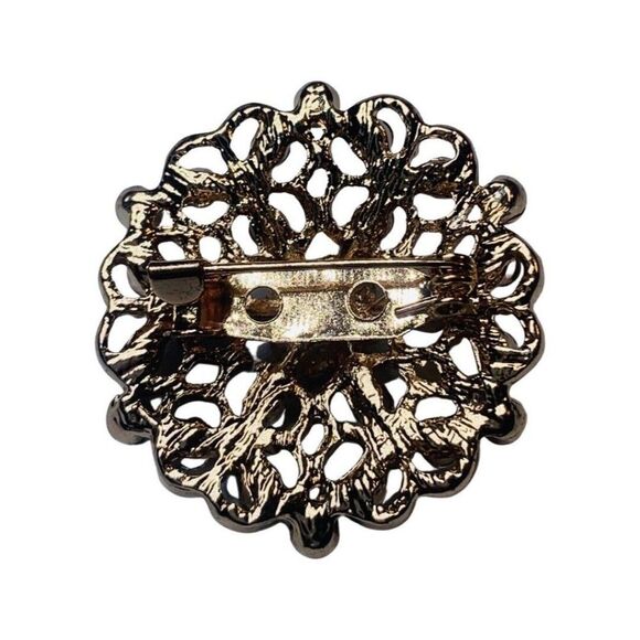 Shimmering Clear Rhinestone Bling Flower Vintage Gold Tone Brooch Pin 1” - Picture 4 of 5